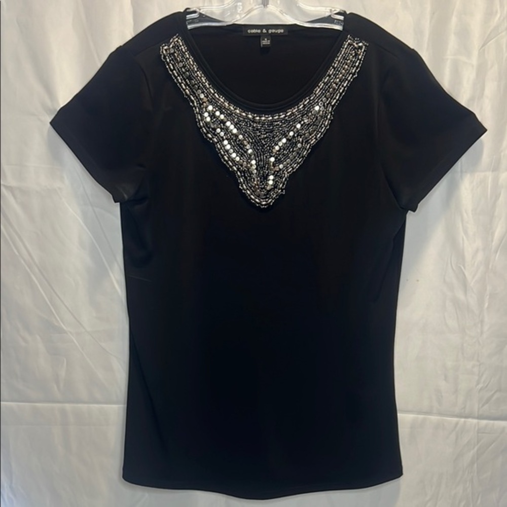 Cable & Gauge Black Embellished Blouse with Silver Details